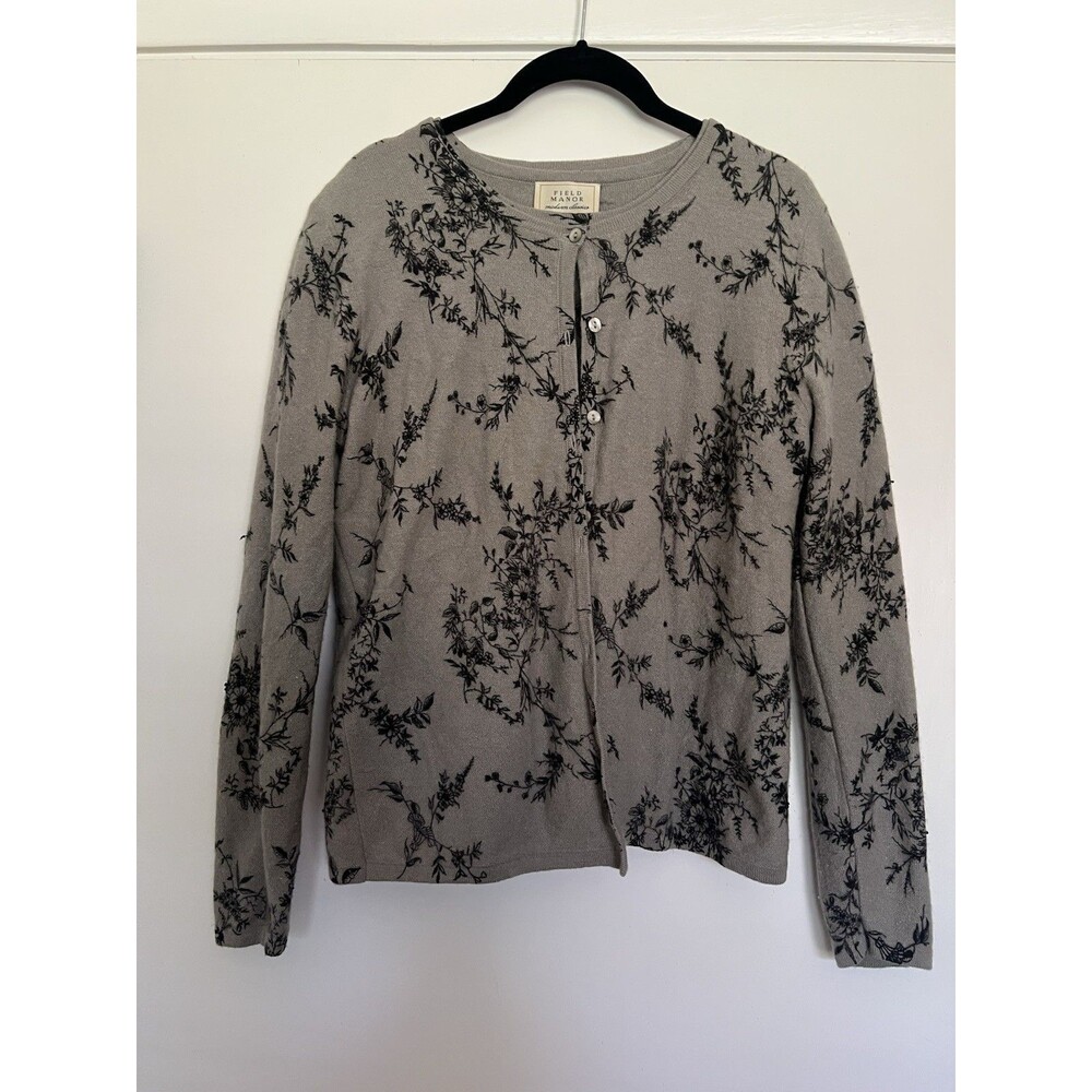 VTG Field Manor Lambswool Angora Sweater Set Beaded Floral Modern Classics Sz M